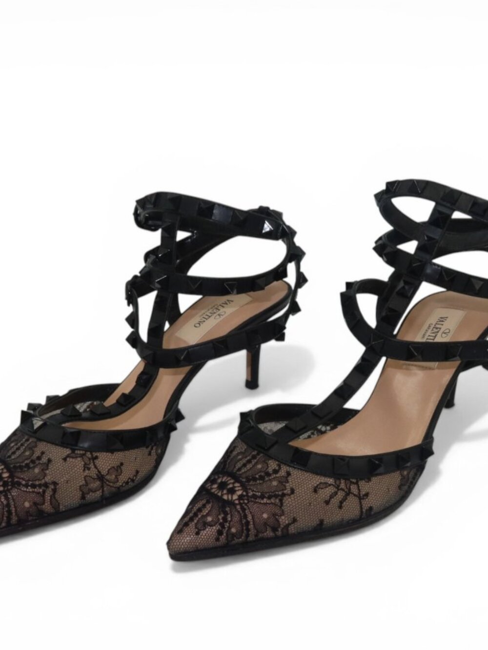 Valentino Garavani Lace Rockstud Caged Heels Black Size 37 - Picture 6 of 15